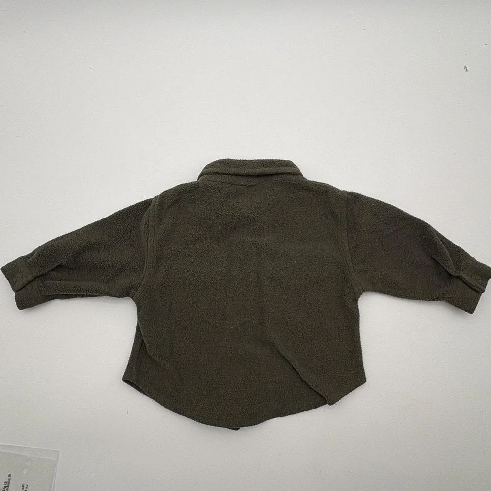 Faded Glory Shirt Jacket Boys 9-12M Green Fleece Snap Front Casual Fall Winter‎